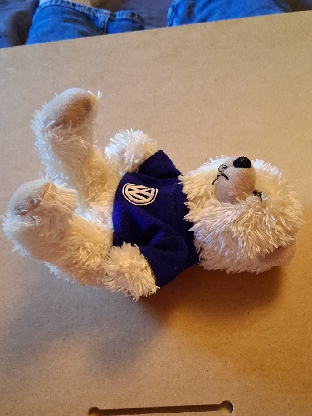 Plush Beige Bear Toy with Blue Shirt - Picture 5 of 8